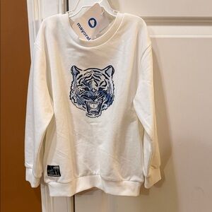 Mayoral white blue tiger face embroidery Sweater with Blue Tiger Graphic